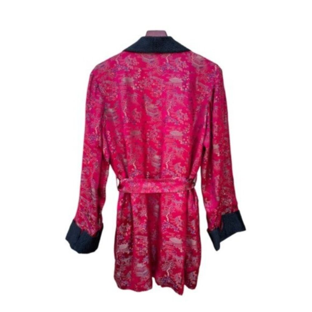 Vintage Oriental Satin Brocade Smoking Jacket w/ Black Pants Men Size 48 - Picture 3 of 14